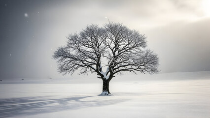 Fototapeta premium Winter Tree in Minimal Landscape
