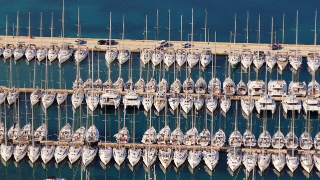 Aerial drone view of Biograd na Moru's Marina Kornati, one of the largest marinas on the Adriatic. Croatia