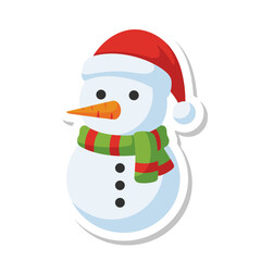 Cute Snowman Wearing Red Hat and Green Scarf.