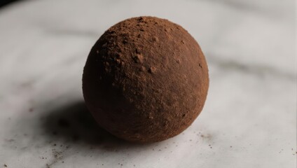 Fototapeta premium Delicious Chocolate Truffle on Marble Surface, Close-Up.