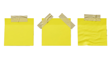 Three yellow sticky notes with tape on black background