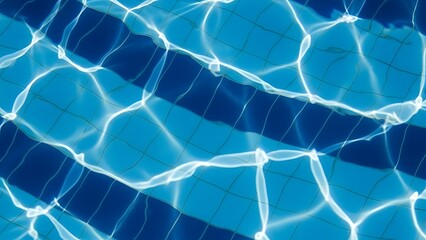 Mesmerizing blue water surface in a swimming pool creating beautiful abstract light patterns and reflections on the tiled bottom, perfect for a refreshing summer vibe