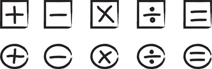 Basic mathematical operation symbols in black and white
