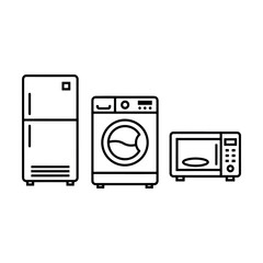 Household Appliances Line Icons Set. Fridge, Washing Machine, and Microwave.
