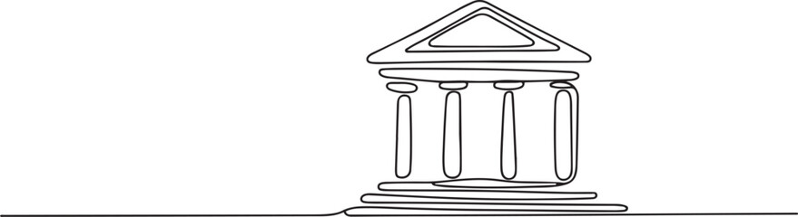 Bank icon in one line continuous drawing vector. Continuous outline of a theater icon, Bank, bank building, court, building with pro. one line Icon drawing © firoz