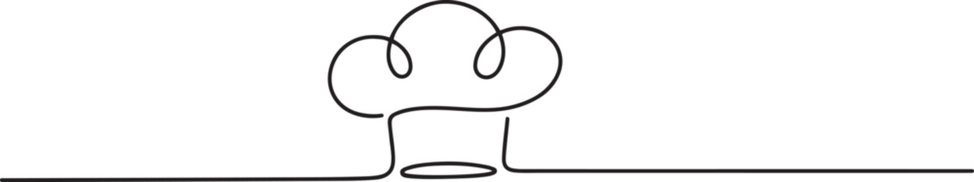 Drawing of a single continuous line of a chef's hat . Symbol of cafe , cooking in a simple one line style. Vector editable illustration, Chef Hat Continuous Line Icon. one line Icon drawing