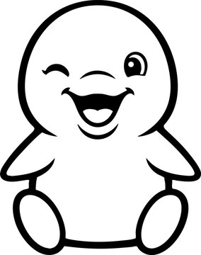 Cute Winking Cartoon Character Mascot Black and White Line Art