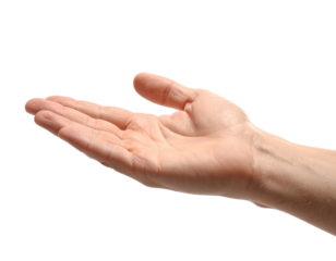 Isolated shot of a human hand, palm open, fingers slightly curved