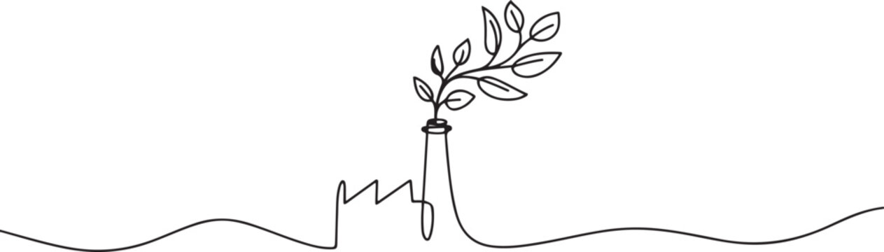 Continuous One Line Drawing Greening Factory Chimney. Sustainable Industry Environmental Idea. Eco Industrial. one line Icon drawing