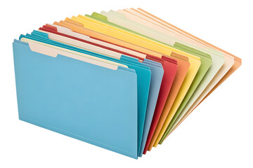 Brightly Colored Office File Folders Lying Fanned Out On White Background - Perfect for Organizing Your Documents and Papers