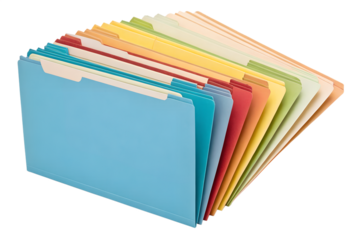Brightly Colored Office File Folders Lying Fanned Out On White Background - Perfect for Organizing Your Documents and Papers