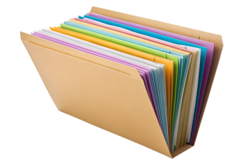 A vibrant pile of colorful 3D business folders and school textbooks forms a neat stack of office documents and learning literature isolated on white for organized data and education information