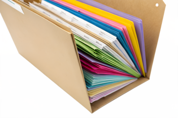 A colorful stack of open textbooks and blank notebooks on a white background provides a paper pile of literature and information for school education and library study