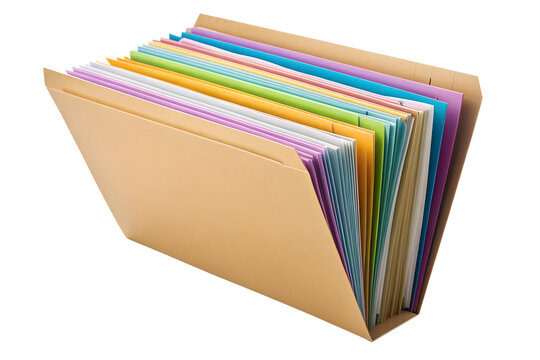 A vibrant pile of colorful 3D business folders and school textbooks forms a neat stack of office documents and learning literature isolated on white for organized data and education information