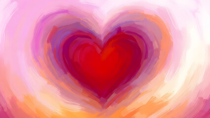 Blurry red heart on pink and orange background