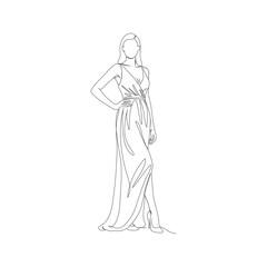 Hand-Drawn  Line Art Vector Off-Shoulder Draped Gown Illustration