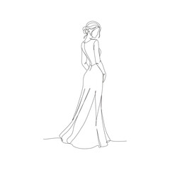Hand-Drawn Side Profile Evening Gown Silhouette Line Art