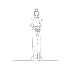 Hand-Drawn  Vector Halter Neck Formal Gown Sketch Line Art