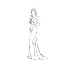 Hand Drawn Vector Line Art of Elegant Woman Holding Rose