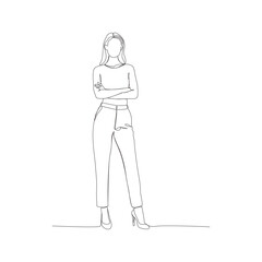 Hand-Drawn Confident Woman in Trousers Line Art