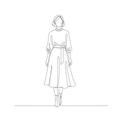 Hand-Drawn  Vector Belted Midi Dress Fashion Illustration