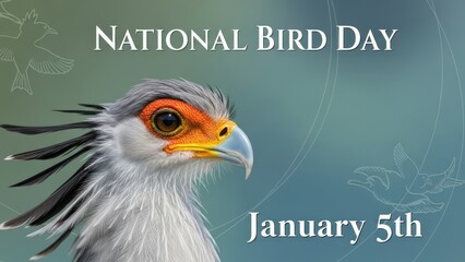 Detailed Portrait of a Majestic Secretary Bird for National Bird Day Awareness on January 5th.