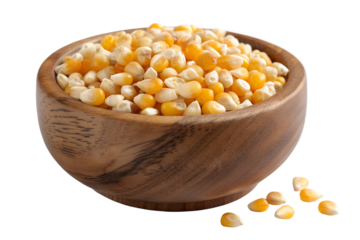 A bowl of healthy yellow corn grains isolated on a white plate makes a nutritious organic vegetarian meal and a raw sweet maize ingredient for a diet