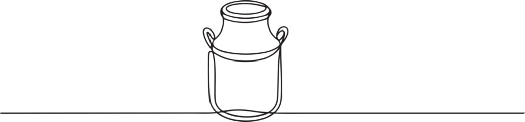Continuous one line drawing of an vintage milk can, Continuous one line drawing of an vintage milk can, Picture of milk barrel illustration. one line Icon drawing