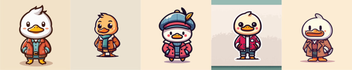 Vector of a cute duck, wearing a jacket, smiling