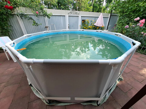 Blue outdoor swimming frame pool