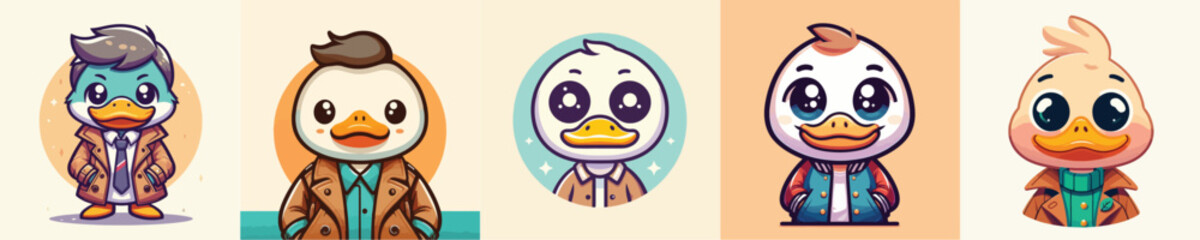 Vector of a cute duck, wearing a jacket, smiling
