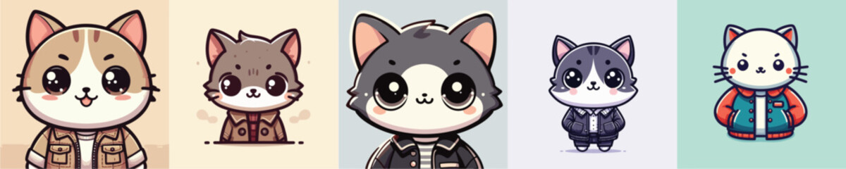 Vector of a cute cat, wearing a jacket, smiling