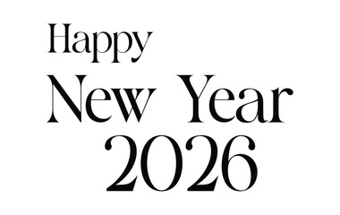 Collection of Happy New Year 2026 typographic logos and text designs in various styles and fonts
