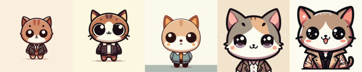 Vector of a cute cat, wearing a jacket, smiling