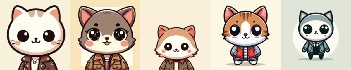 Vector of a cute cat, wearing a jacket, smiling