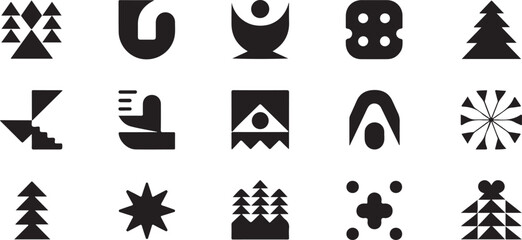 blackandwhite geometric shapes and icons on white background