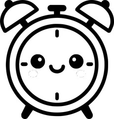 kawaii cartoon clock alarm character sign, symbol, vector, art