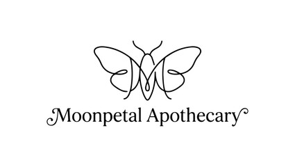 Obraz premium Minimalist Monoline M Monogram with Moth Logo, minimalist logo, monoline monogram, letter M logo, moth silhouette logo, elegant monogram design, botanical branding, herbal shop logo, M png logo, 