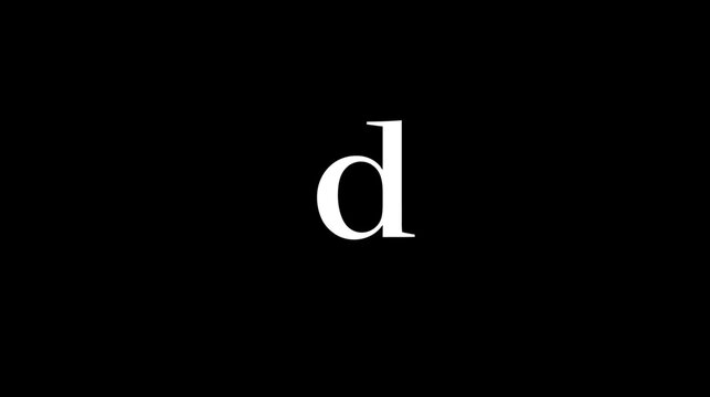 White lowercase letter 'd' in a serif font on a solid black background, minimalist typography element for design projects.