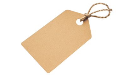 A tag is hanging from a string, isolated on a transparent background