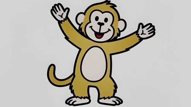 Three cheerful cartoon monkeys with arms raised and open mouths, waving happily against a plain white background