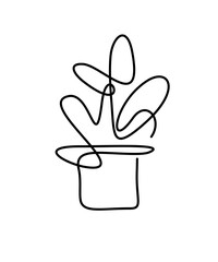 A potted houseplant &ndash; a single line drawing. Interior flora herbarium decor.