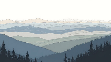 Obraz premium Layered Mountain Landscape with Forests isolated on a transparent background