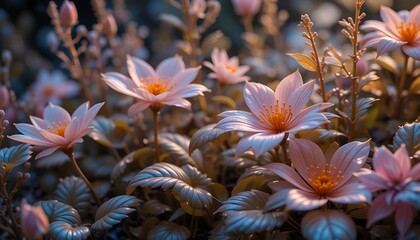 Soft Focus Close-up of Delicate Pink Lotus Flowers and Leaves