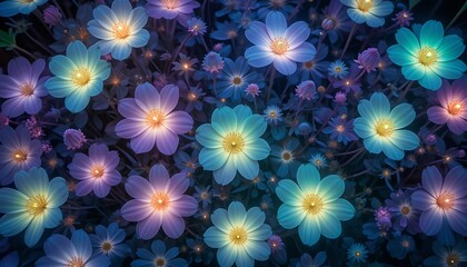 Luminous Flowers Bloom in Enchanting Night Garden