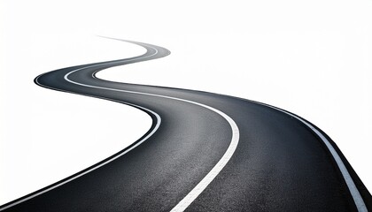 Curvy Asphalt Road Marked With Dashed White Lines Winds Through Space Against A Plain White Backdrop