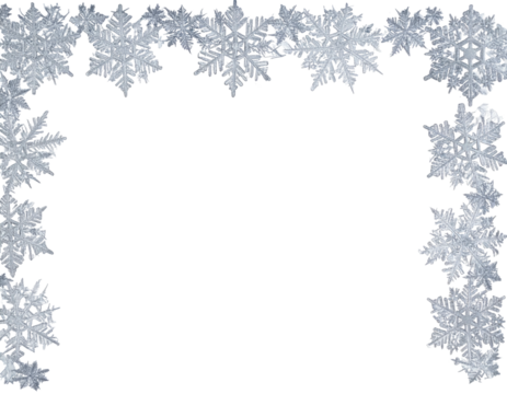Frame of intricate, glistening, stylized snowflakes against a deep black background - Powered by Adobe
