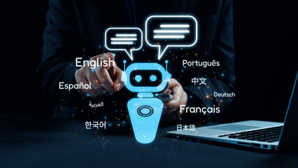 Global communication with multiple languages, digital translation tools, multilingual technology, cross-cultural communication, and virtual language learning environments. Elide © InfiniteFlow