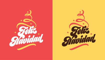 Feliz Navidad Christmas Typography with Decorative Tree Illustration