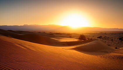 Vibrant Desert Sunrise With Warm Tones Over Endless Soft Sands